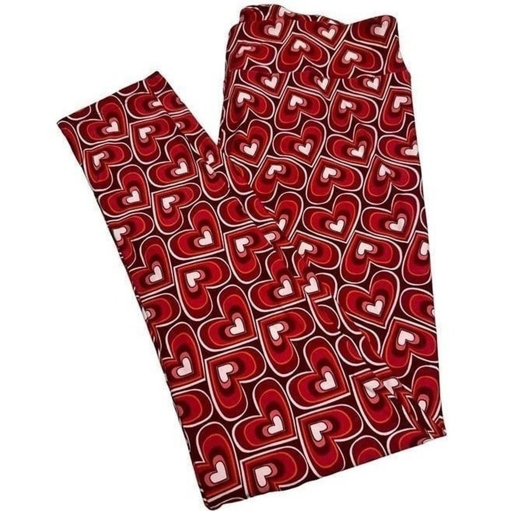 LuLaRoe Tall & Curvy Leggings Red Pink Heart Print Valentine Retro High Waist